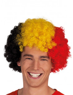 Perücke Karneval Afro Fan wig Fußball WM Rot Gelb Rot Spanien Perrücke 