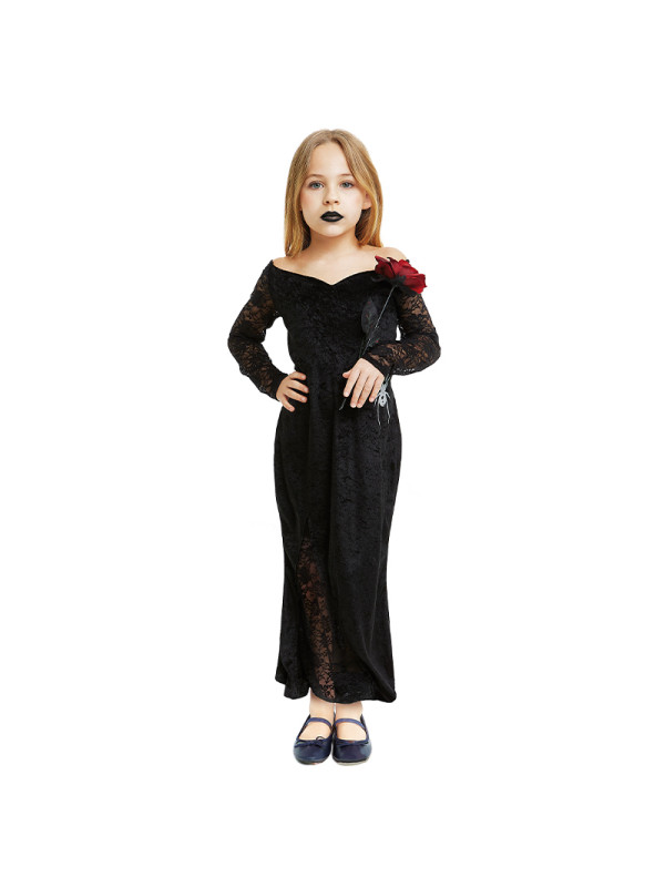 Vampirkleid Kostüm Morticia für Kinder